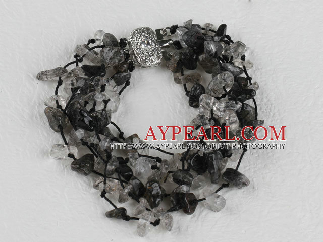 multi strand black rutilated quartz bracelet