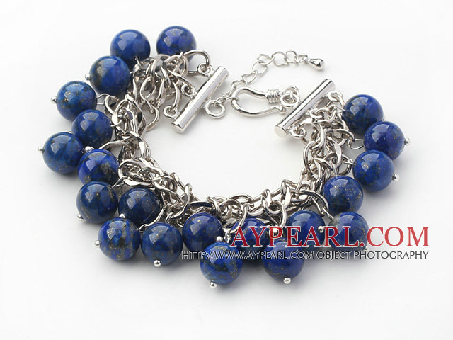 Dark Blue Series 10mm ronde Lapis Bracelet avec chaîne en métal