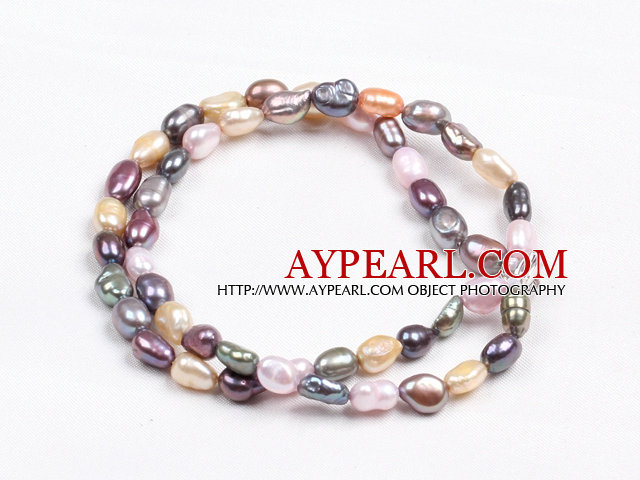 Elegant Double Layer Natural Multi Color Freshwater Baroque Pearl Bracelet