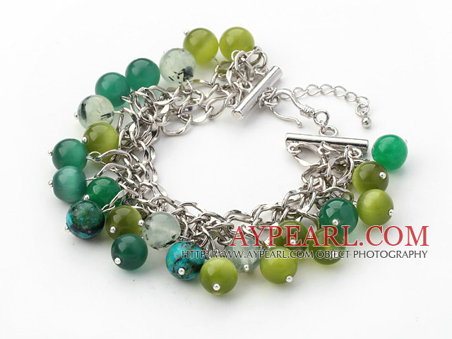 Série verte vert Cats Eye et vert bracelet à quartz rutile avec chaîne en métal