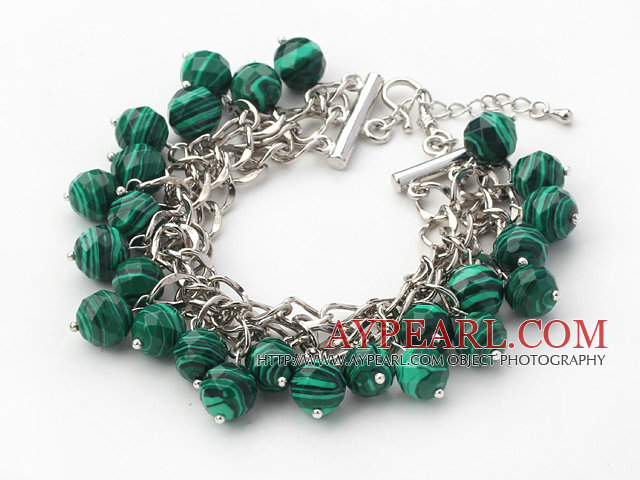 Grön Series 10mm Runda Grön Malakit Armband med Metal Chain