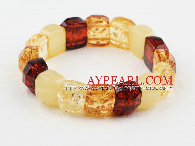 Gul Series Imitasjon Amber Square Elastic Bangle Bracelet