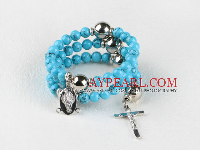 20,5 pouces turquoise Bracelet pellicule 8mm avec le charme de la Croix-