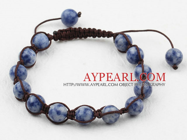 8mm Blue Spots Woven Drawstring Bracelet with Adjustable Thread