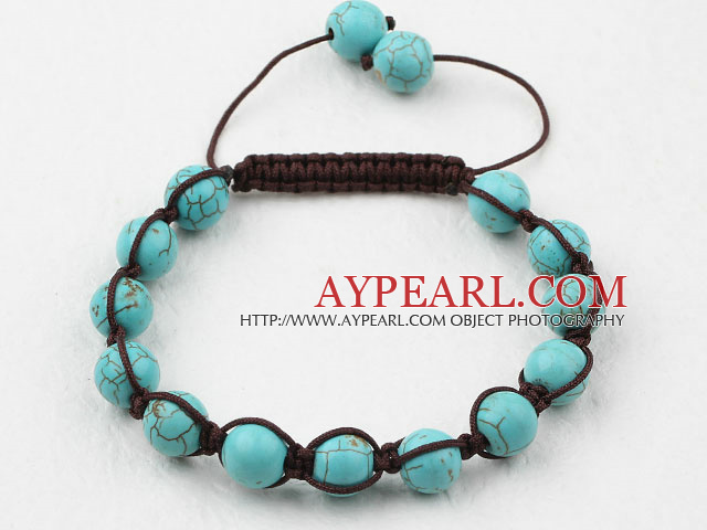 8mm Burst Pattern Turquoise Woven Beaded Drawstring Bracelet with Adjustable Thread