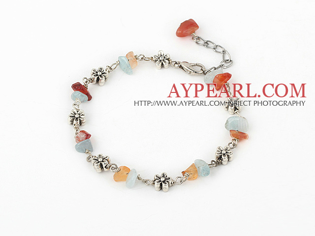 natual agate and aquamarine bracelet with extendable chain