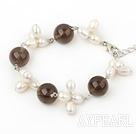 white pealr and smoky quartz bracelet with lobster clasp