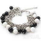 Black Series Round Black Agate and White Porcelain Stone Bracelet with Metal Chain