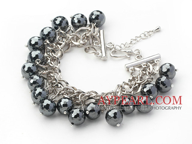 Black Series Round Black Tungsten Steel Stone Bracelet with Metal Chain