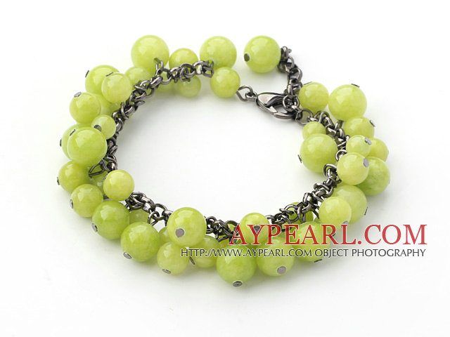 Vert pomme Series Round vert jade bracelet avec chaîne en bronze