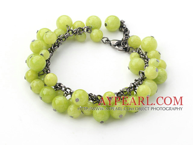 Apple Green Series Round Green Jade Bracelet with Bronze Chain