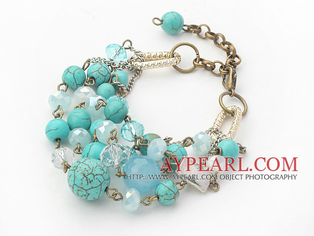 Série verte turquoise et cyanite et Clear bracelet en cristal avec chaîne en bronze