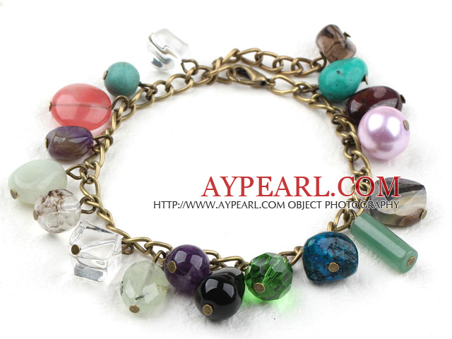 Assorted Multi Color Multi Stone Bracelet with Bronze Chain