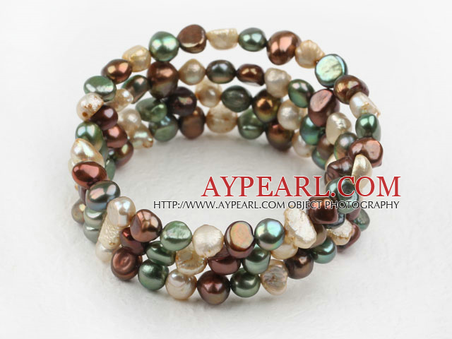 Multi Color Freshwater Pearl Wrap Bangle Armband