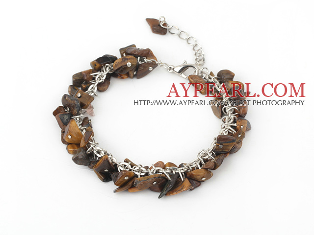 Pretty Loop Chain Style Tiger Eye Chips Bracelet With Lobster Clasp