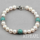 White Freshwater Pearl and Turquoise Bracelet