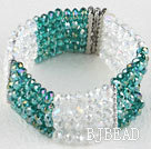 Wholesale Multi Strand Green and White Manmade Crystal Elastic Bangle Bracelet