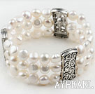 8-9Mm Multi Strand Natural White Fresh Water Pearl Elastic Bracelet