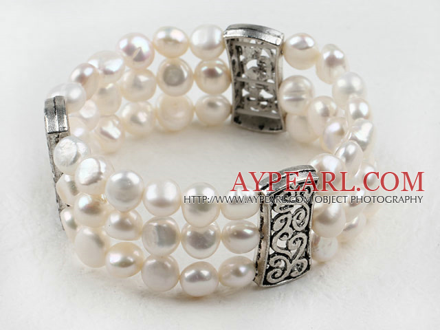 8-9Mm Multi Strand Natural White Fresh Water Pearl Elastic Bracelet