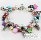 Beautiful Loop Chain Style Multi Color Pearl Shell With Metal Charm Accessories Bracelet