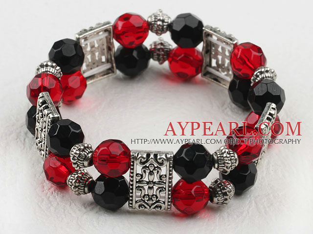 Fashion Red And Black Crystal Elastic Stretch Charm Bracelet