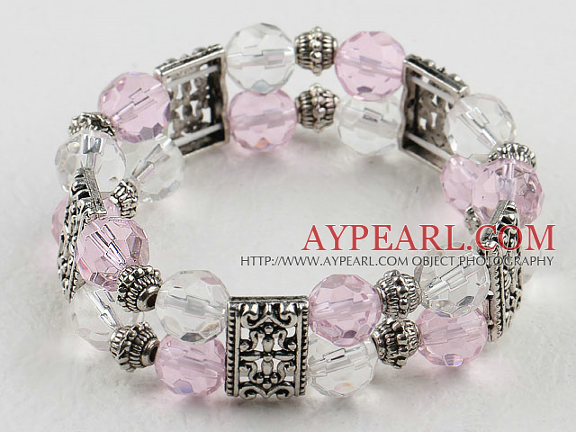 Fashion White And Pink Crystal Elastic Stretch Charm Bracelet