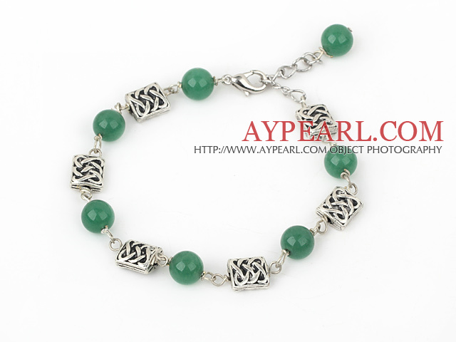 aventurine and tibet silver beaded bracelet with extendable chain