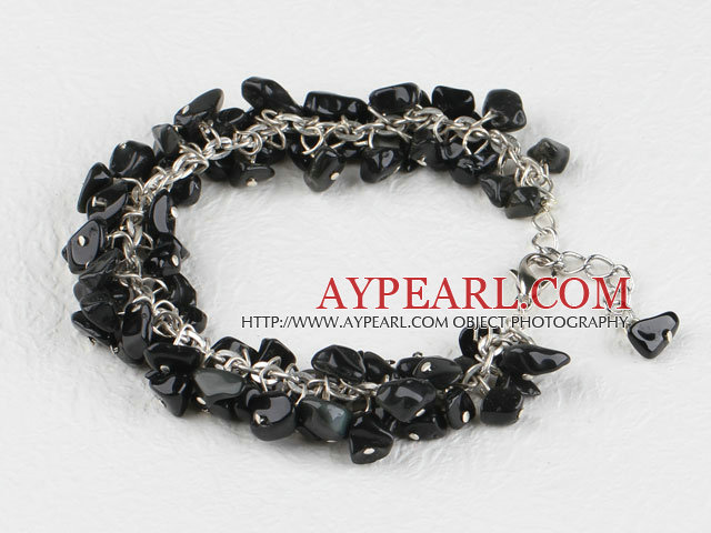 7.5 inches black stone chips beaded bracelet with extendable chain