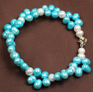 Sommar Beach smycken 6-7mm Natural White And Blue Pearl Armband