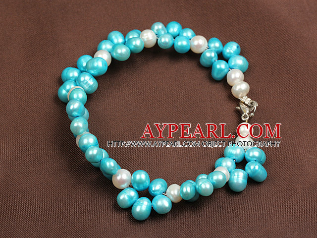 Summer Beach Jewelry 6-7Mm Natural White And Blue Pearl Bracelet