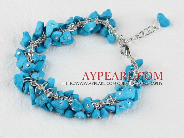 7.5 inches blue turquoise chips beaded bracelet with extendable chain