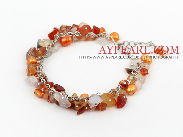 dyed pearl and natural agate bracelet with extendable chain