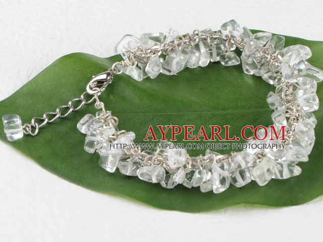 7.5 inches clear crystal chips beaded bracelet with extendable chain