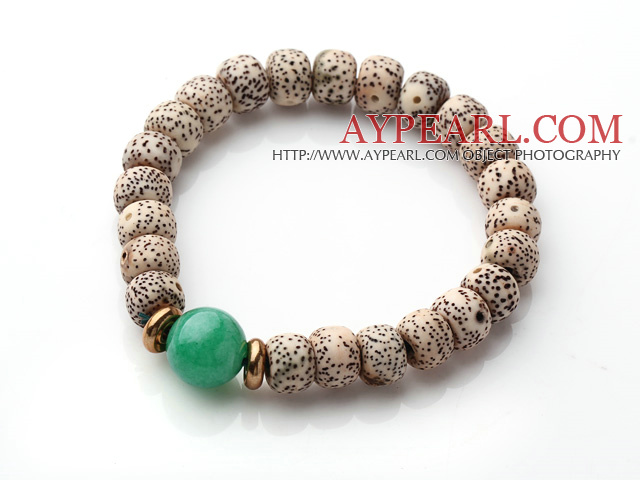 Style vintage Single Strand laisse le bracelet élastique Bodhi Jade malaisienne 