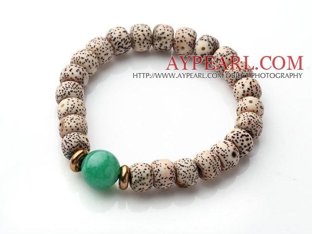 Vintage Style Single Strand Leaves the Bodhi Malaysian Jade Elastic Bracelet