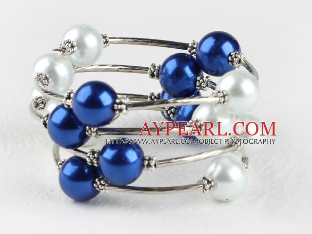 7,5 pouces blanc et bleu perles de coquillage 12mm Bracelet