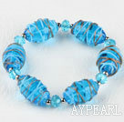 elastic 7.5 inches blue colored glaze and crystal bracelet 