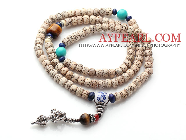 Vintage Style Multi Strands Leaves the Bodhi Lapis Turquoise Tiger Eye Beads Elastic Rosary/Prayer Bracelet