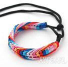 New Style Multi Color Wish Thread Adjustable Woven Bracelet with Black Cord