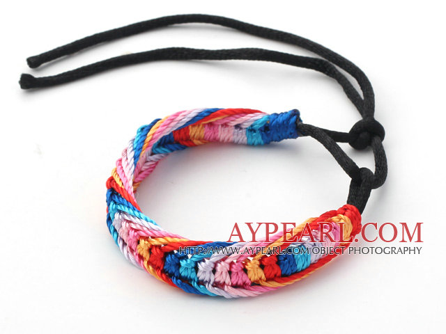 New Style Multi Color Wish Thread Adjustable Woven Bracelet with Black Cord