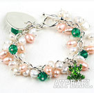 7,5 pouces rose blanc perle et bracelet en cristal avec le charme du cœur