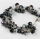 7,5 inches Black Pearl och kristall armband med utdragbara kedja