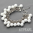 White Series 10mm Round White Porcelain Stone Bracelet with Metal Chain