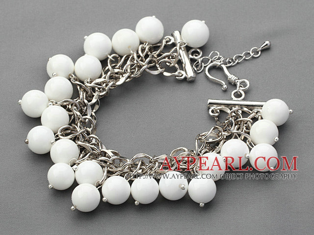 Blanc Series 10mm rond blanc bracelet en pierre de porcelaine avec chaîne en métal