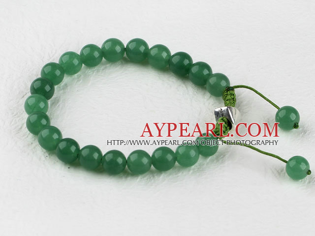 8mm Round Aventurine Beaded Drawstring Bracelet with Adjustable Green Thread