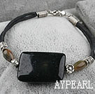 Nice Nut Shape India Carnelian And Large Square India Agate Bracelet With Black Cords