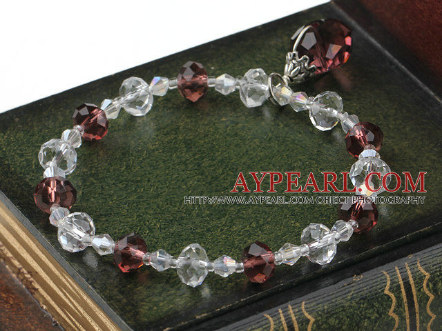 Fashion White And Wine Red Czech Crystal Elastic Stretch Bracelet With Teardrop Pendant