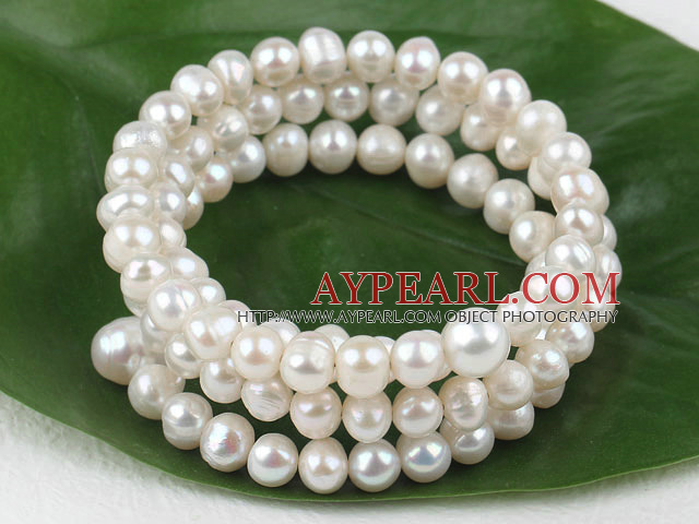 6-9mm natural white pearl 3 strand bracelet