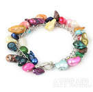 dyed colorful  pearl and shell bracelet with toggle clasp 