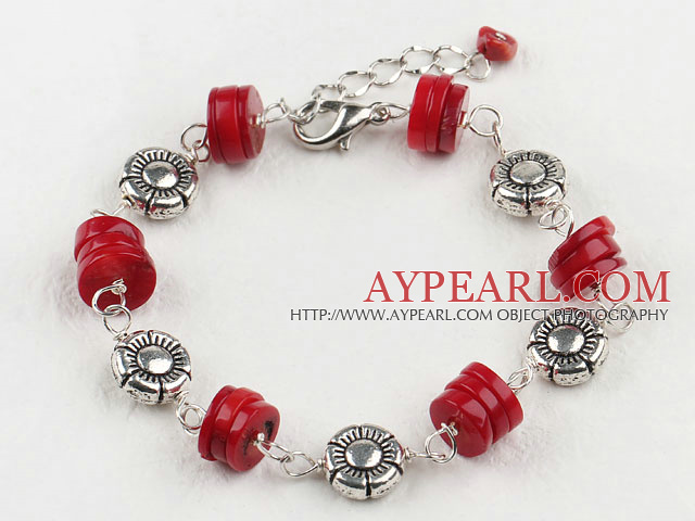Cute Red Coral Metal Charm Bracelet With Lobster Clasp And Extendable Chain